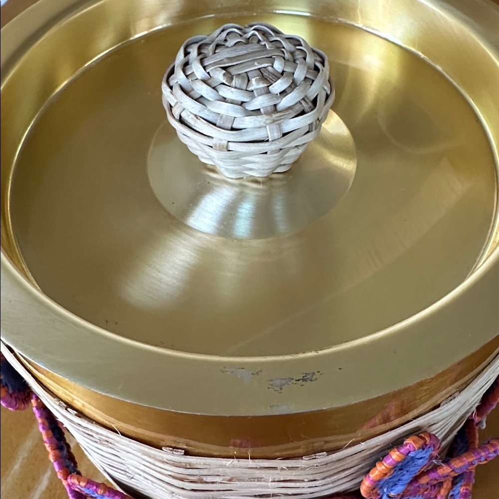 Anthropologie Gold Woven Floral Ice Bucket - Picture 9 of 10